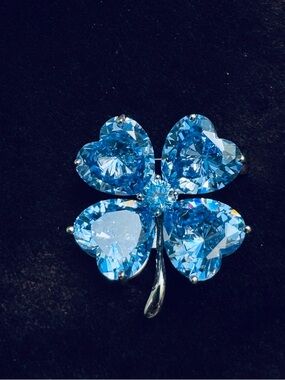Blue Crystal Four-Leaf Clover Brooch - Fashion Women Jewelry